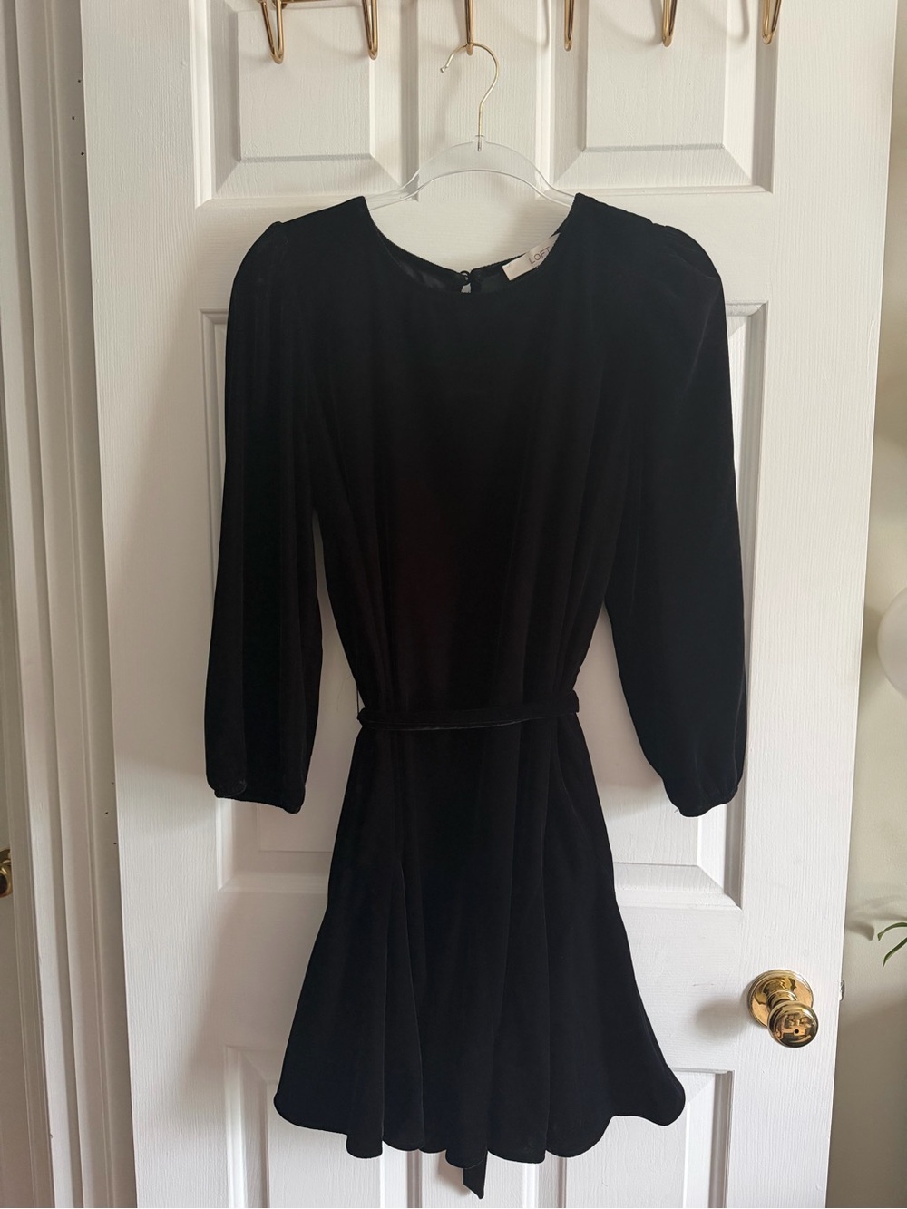 LOFT Classic Black Long-Sleeve Velvet Mini Dress